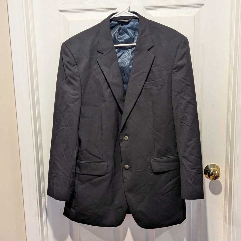 JoS. A. Bank Navy Blue Size 42L 100% Wool Sports Coat Blazer‎ Nautical Old Money